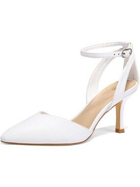 Women's White Pu Closed Toe Kitten Heels Comfortable Pumps Party Dressy Shoes